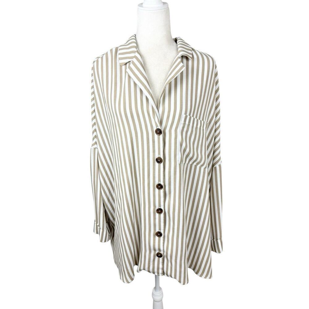 Show Me Your Mumu Tunic Womens Size Large Beige Loralie Button Down Striped New‎ - Picture 8 of 13